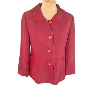 Vintage SZ 8 Womens Red Button Front Jacket Blazer Retro 60s Style Jackie O